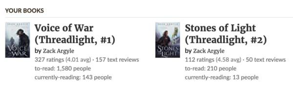 alt Goodreads ratings for Voice of War and Stones of Light