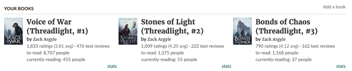 alt Goodreads ratings for Threadlight trilogy